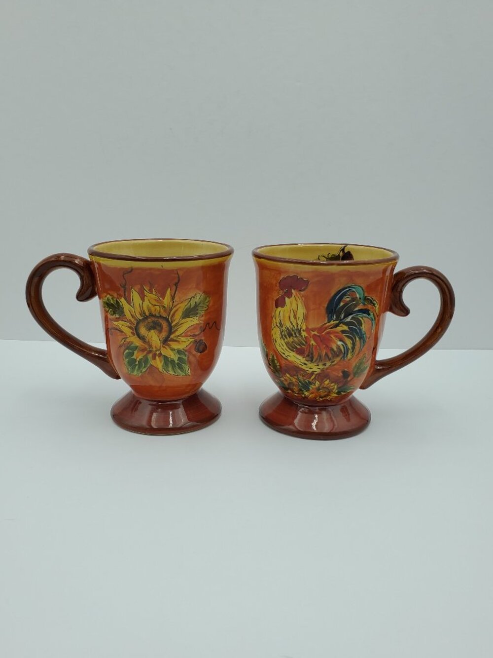 Maxcera Orange Rooster Mugs Footed Sunflower Acorn Rooster Mugs